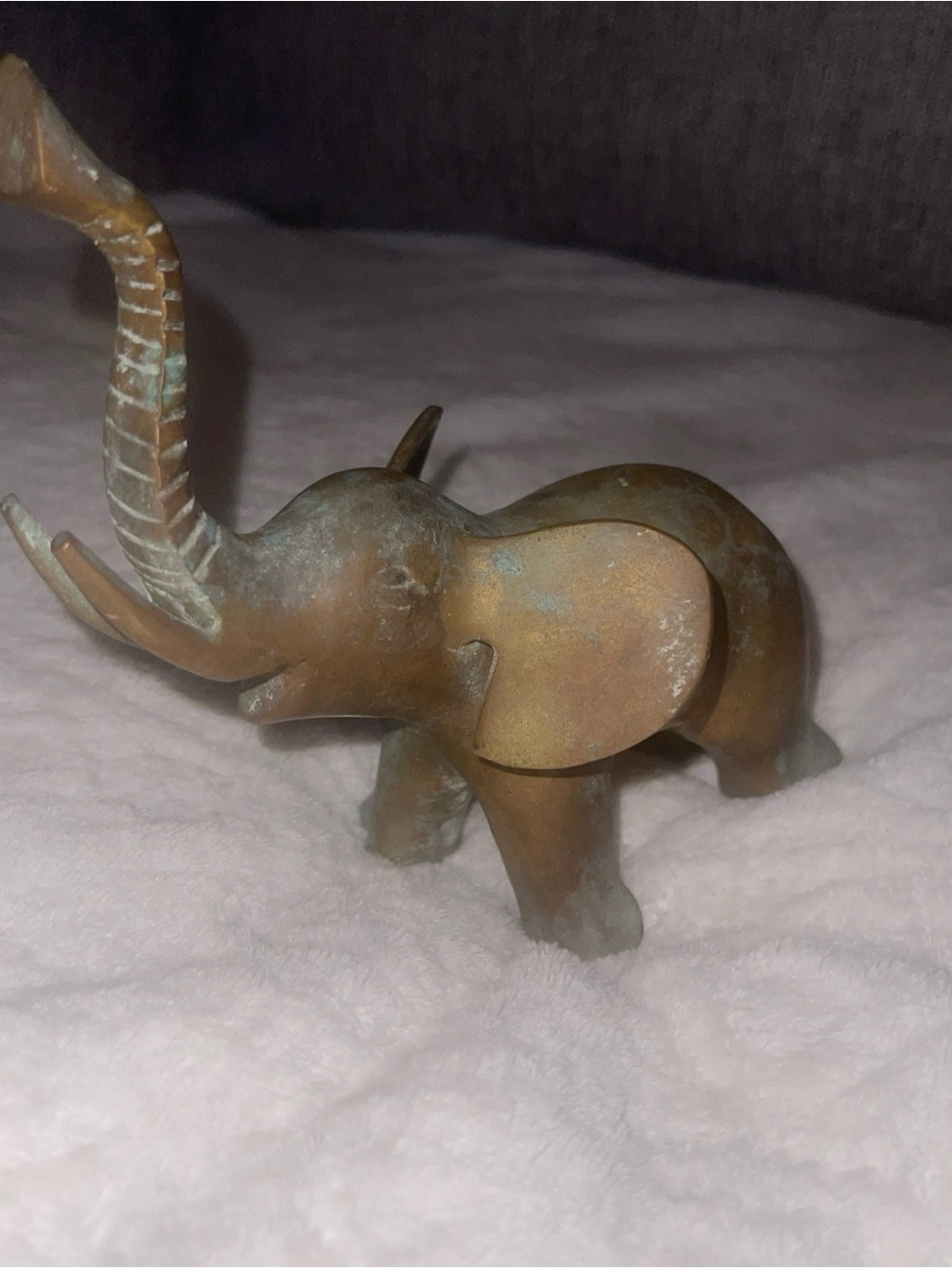 Handcrafted Brass Elephant Sculpture in Aged Brown Patina
